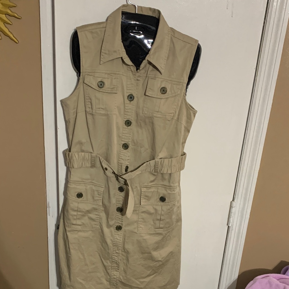 Sleeveless Tan Button-Up Dress